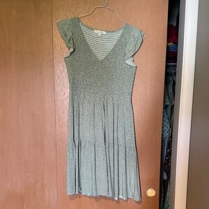 LOFT Green Patterned Midi Dress
